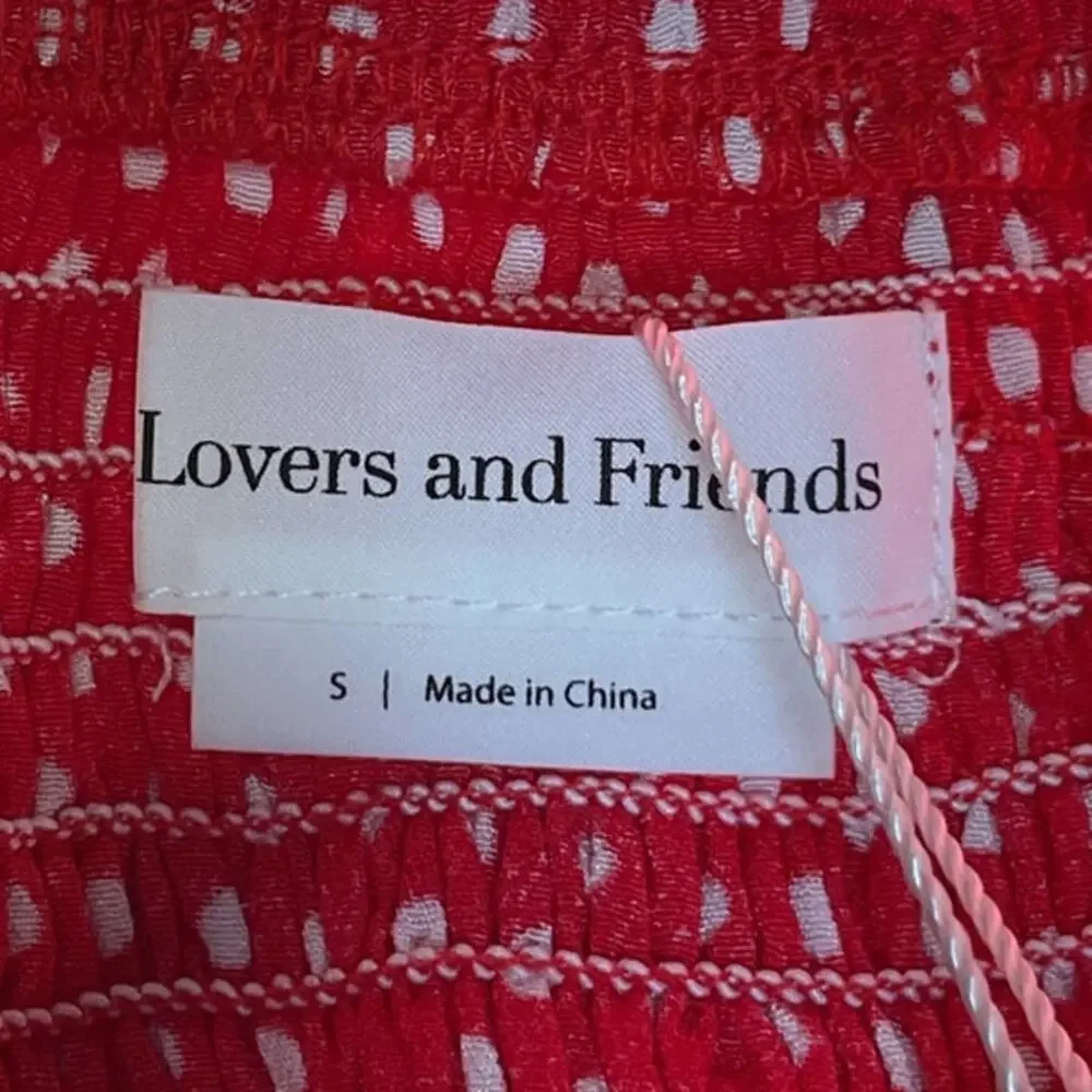 Lovers And Friends Smocked Red White Dot Arianna Blouse Size S NWT